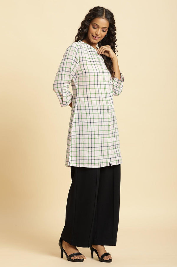 Ecru Check Printed Cotton Tunic