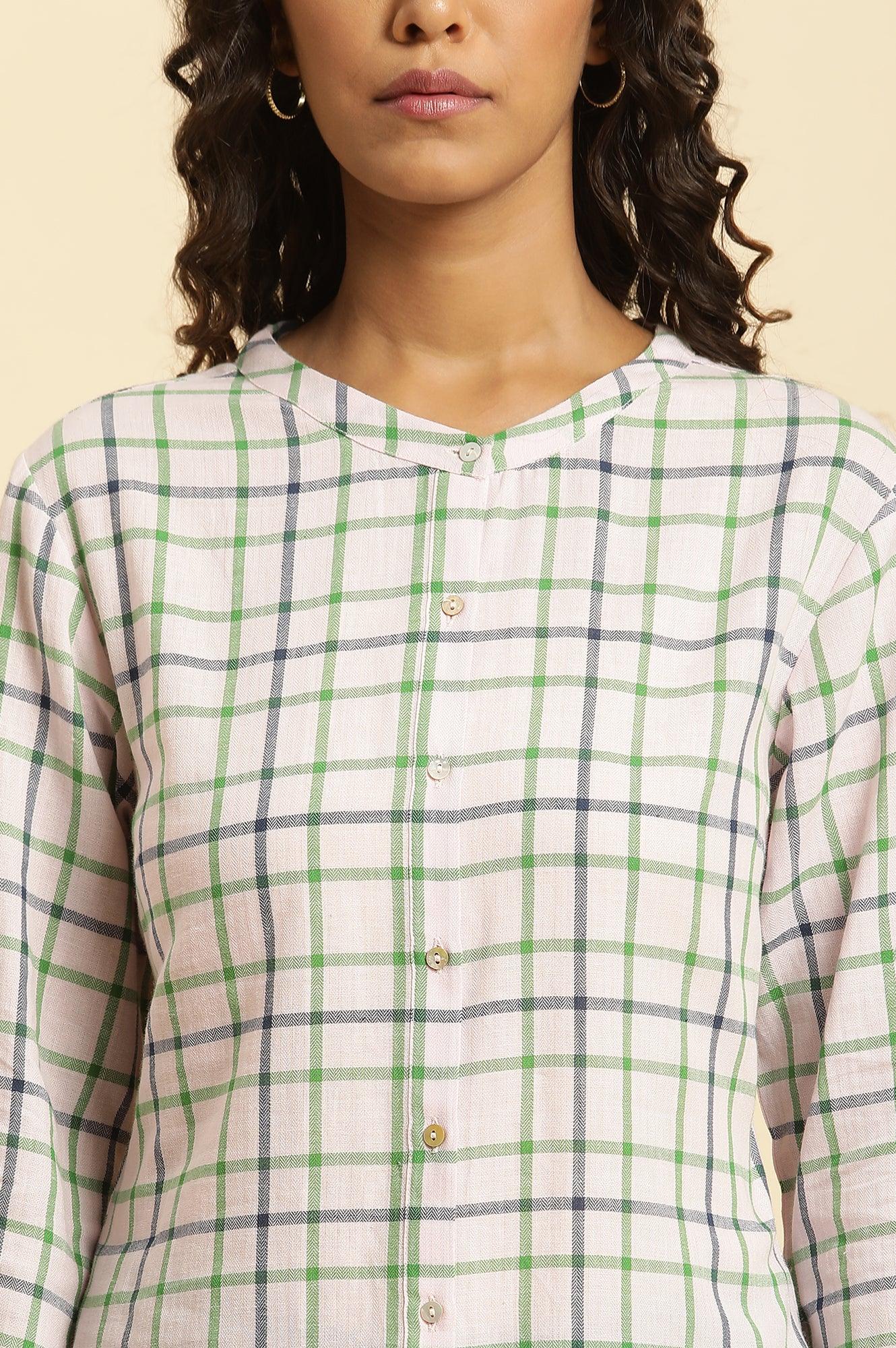 Ecru Check Printed Cotton Tunic - wforwoman