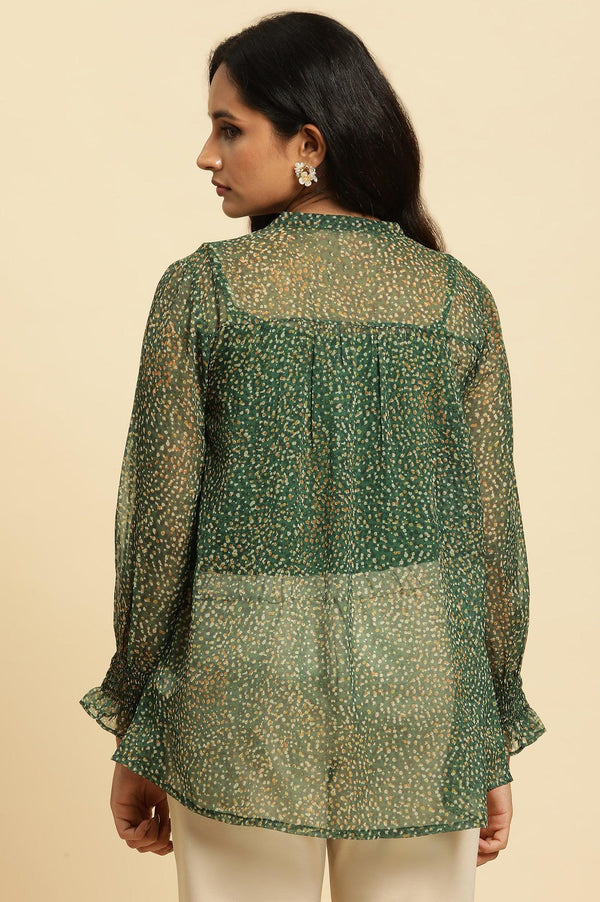 Dark Green Sheer Button Down Shirt