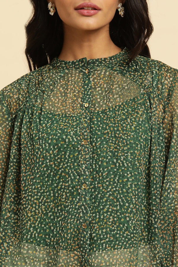 Dark Green Sheer Button Down Shirt