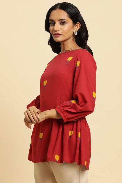 Red Yarn Dye Top With Smocking - wforwoman