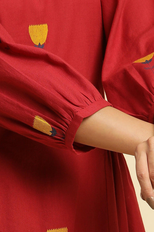 Red Yarn Dyed Smocked Peplum Top