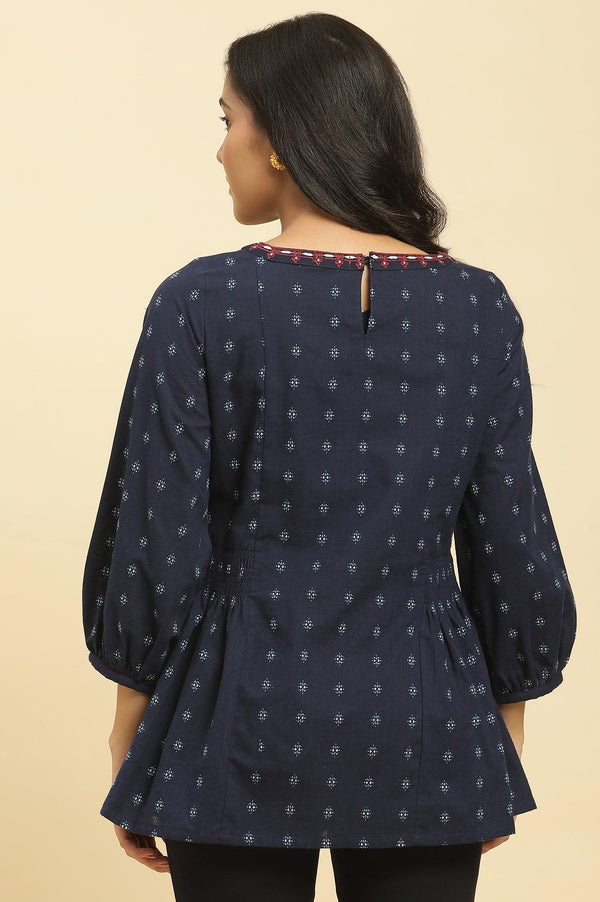 Blue Yarn Dyed Smocked Straight Top