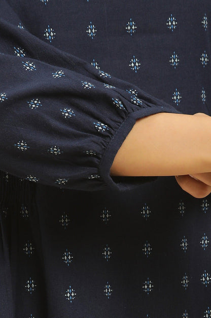 Blue Yarn Dye Top With Smocking - wforwoman