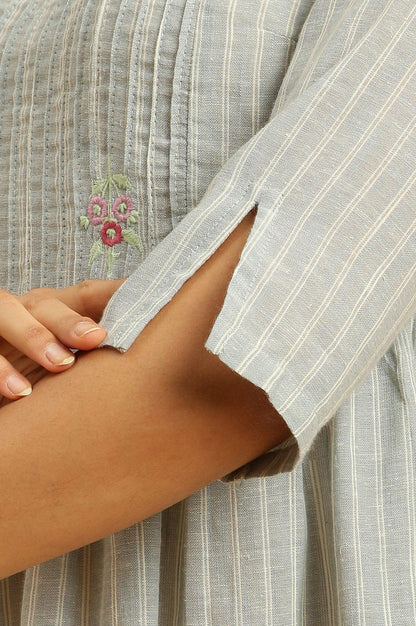 Grey Gathered Top With Pintucks &amp; Embroidery - wforwoman