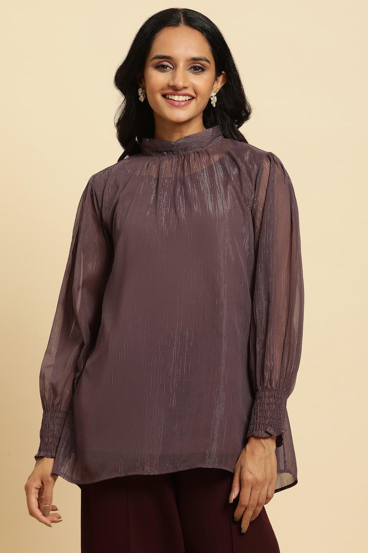 Purple Turtle Neck Sheer Top - XS