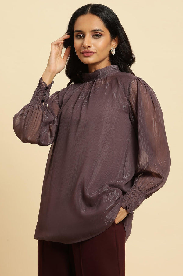 Purple Turtle Neck Sheer Top