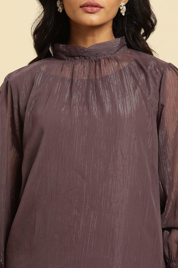 Purple Turtle Neck Sheer Top