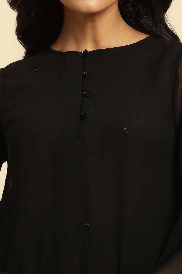 Black Scalloped Embellished Hemline Top