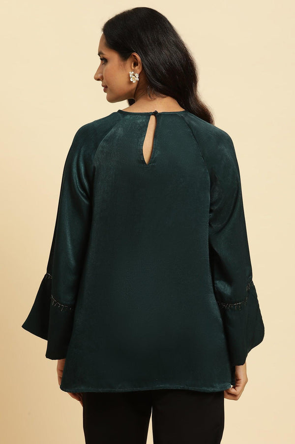 Green Neck Cutout Embellished Shirt
