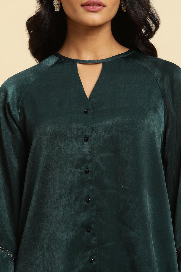 Green Neck Cutout Embellished Shirt