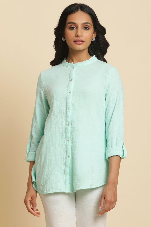 Blue Mandarin Collar Western Straight Top