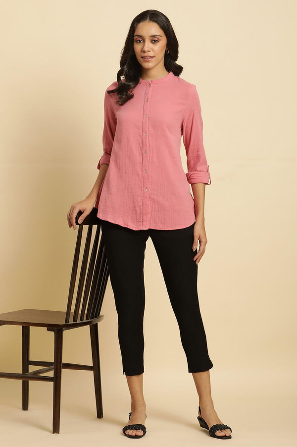 Pink Mandarin Collar Western Straight Top