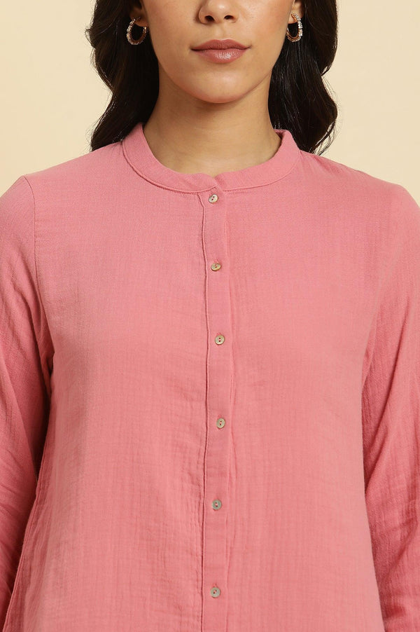 Pink Mandarin Collar Western Straight Top