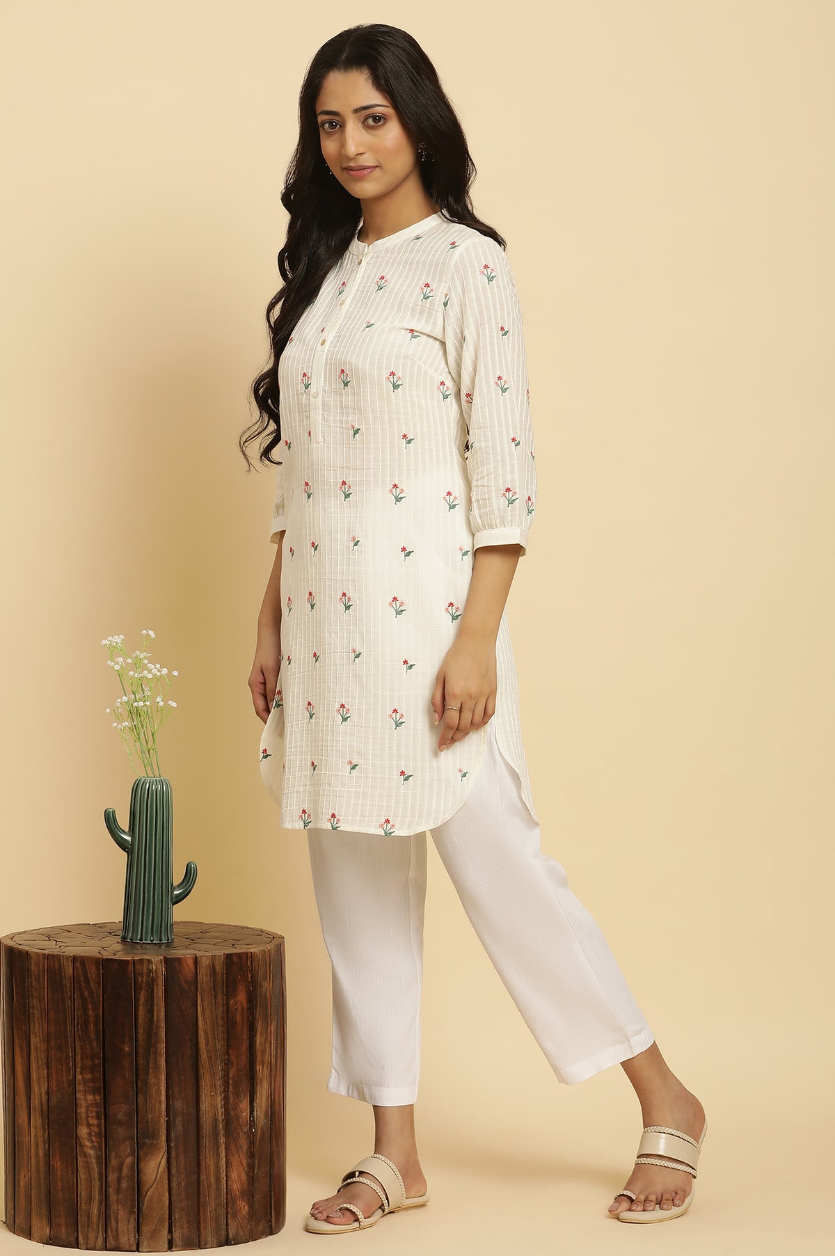 White Embroidered Contemporary Tunic - S
