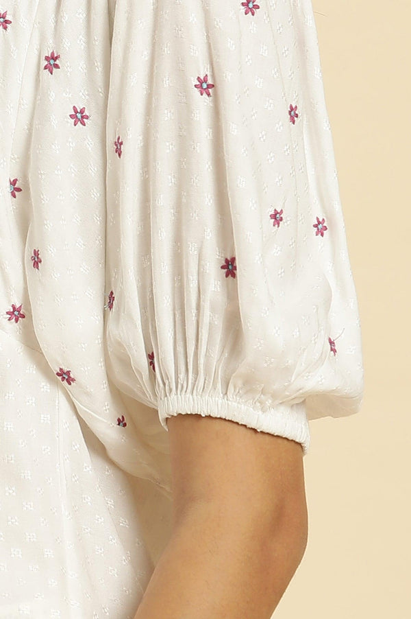 White Peplum Cotton Top with Embroidered Yoke