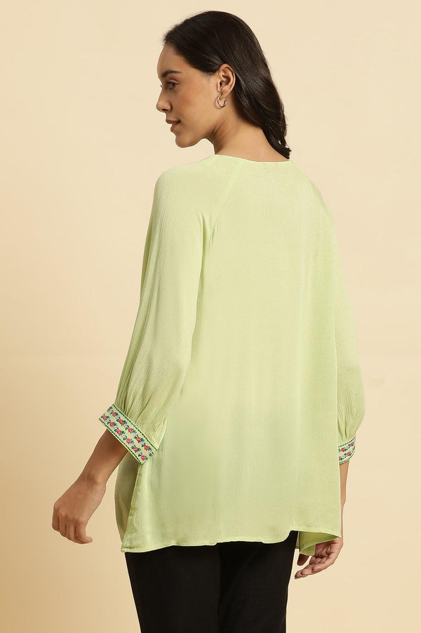Sage Green Embroidered Yoke Rayon Crepe Straight Top