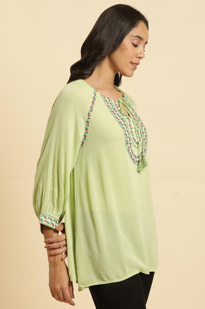 Sage Green Top With Embroidered Yoke - wforwoman