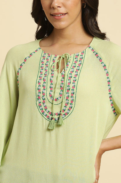 Sage Green Top With Embroidered Yoke - wforwoman