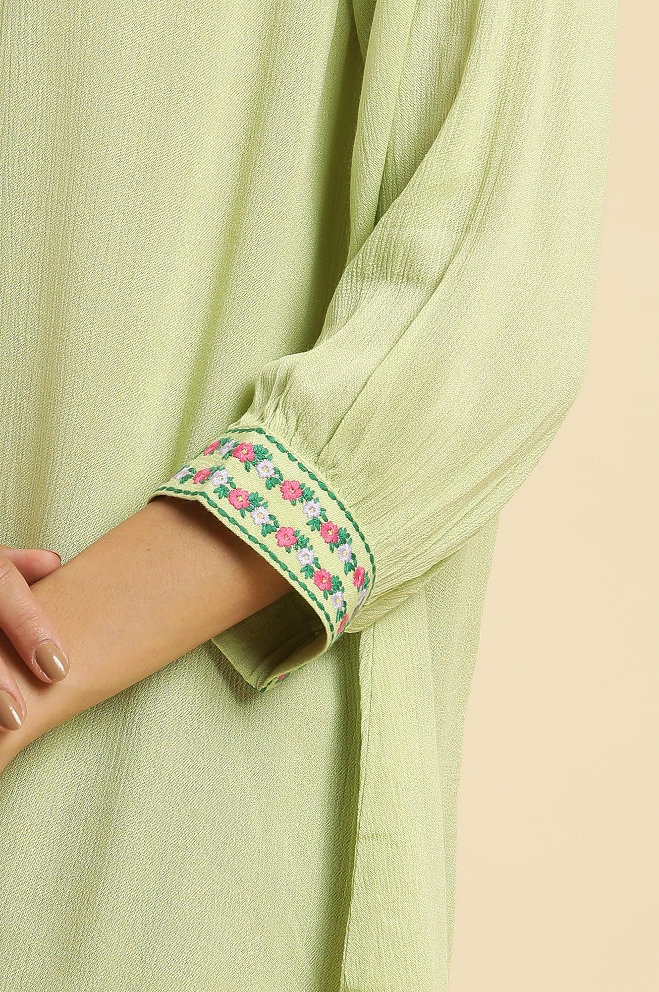 Sage Green Top With Embroidered Yoke - wforwoman