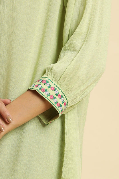 Sage Green Top With Embroidered Yoke - wforwoman