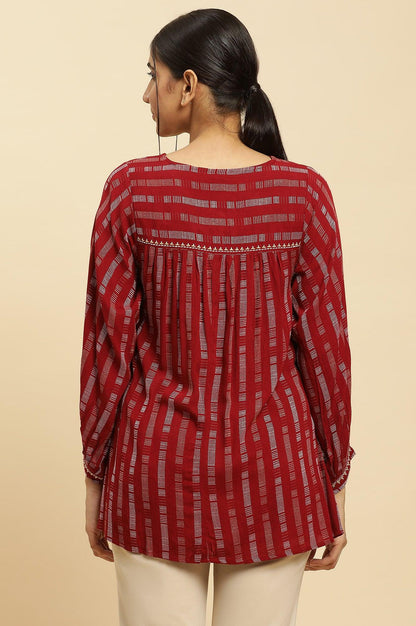 Maroon Gathered Top With Embroidery - wforwoman