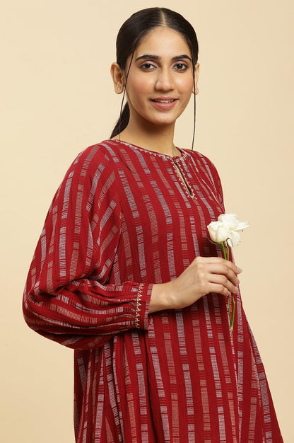 Maroon Gathered Top With Embroidery - wforwoman