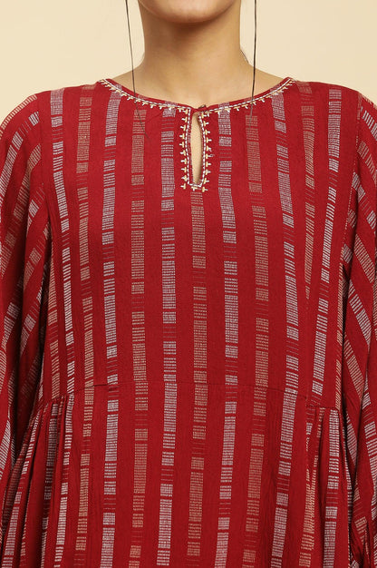 Maroon Gathered Top With Embroidery - wforwoman