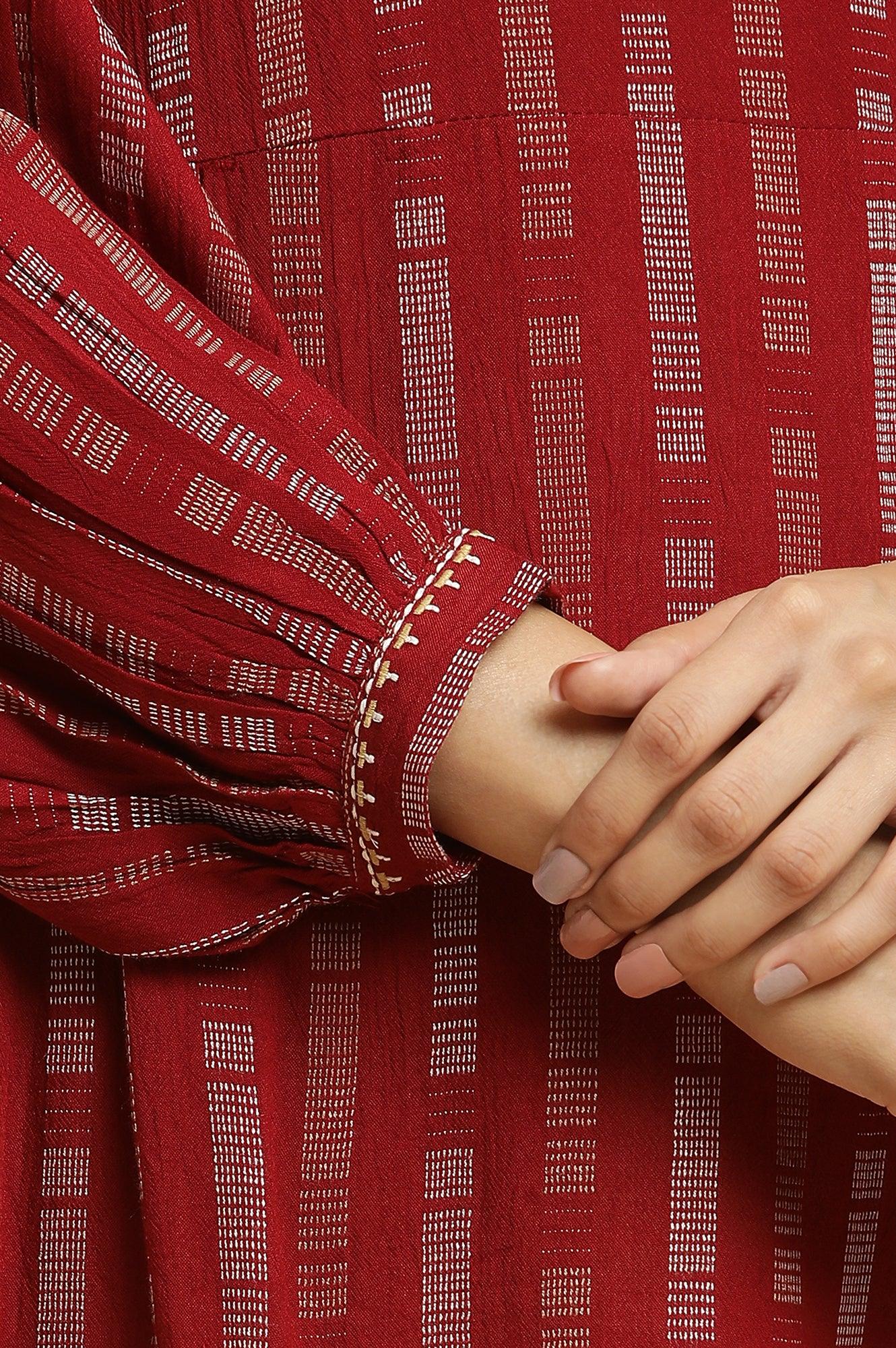 Maroon Gathered Top With Embroidery - wforwoman