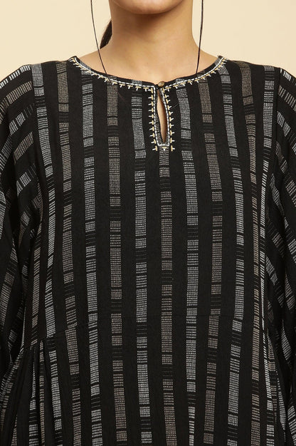 Black Gathered Top With Embroidery - wforwoman