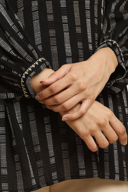 Black Gathered Top With Embroidery - wforwoman