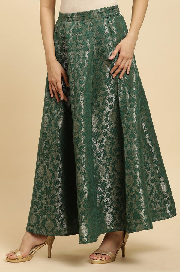 Dark Green Jacquard Flared Skirt