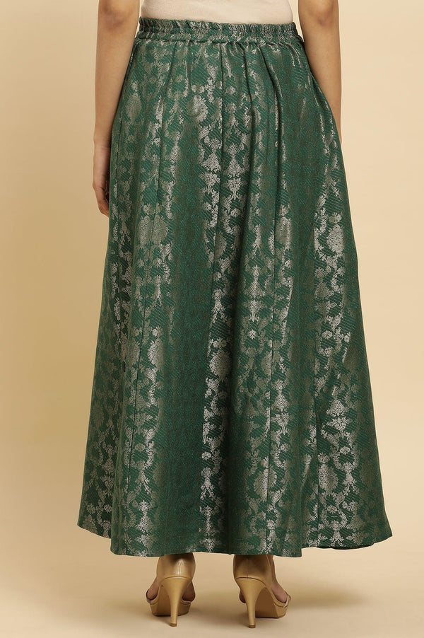 Dark Green Jacquard Flared Skirt