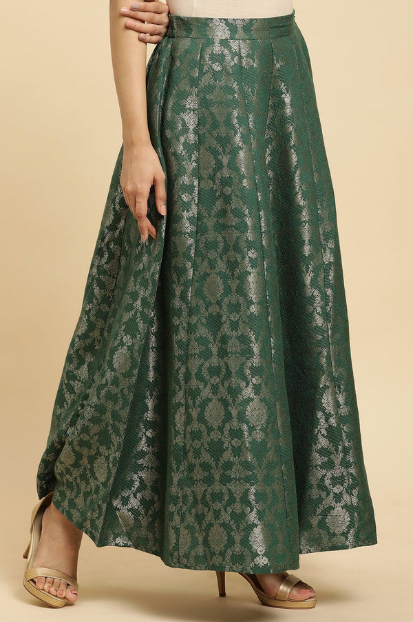 Dark Green Jacquard Flared Skirt