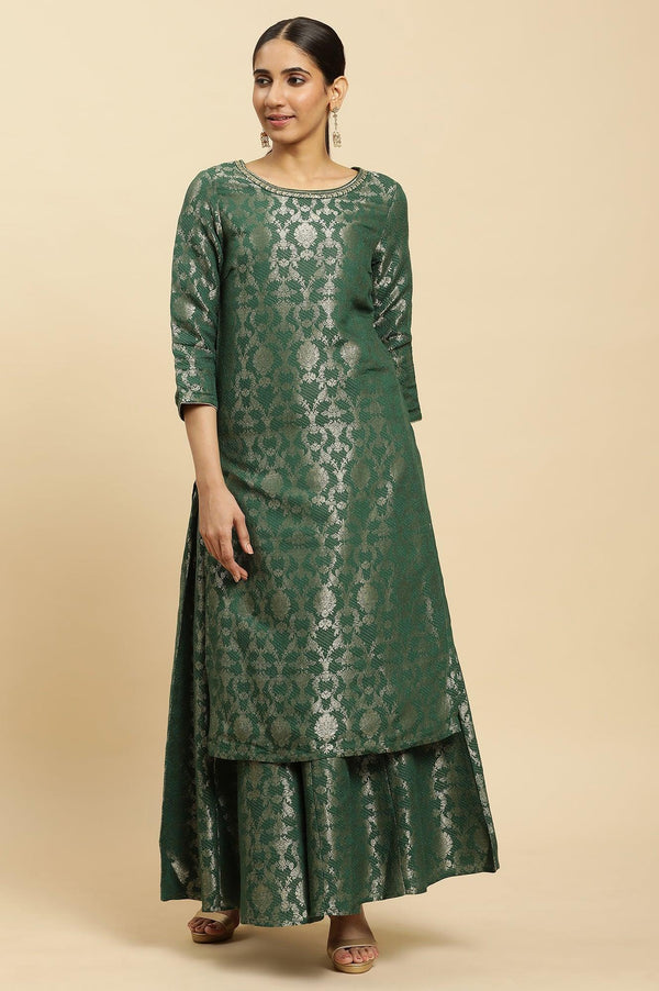 Dark Green Jacquard Flared Skirt
