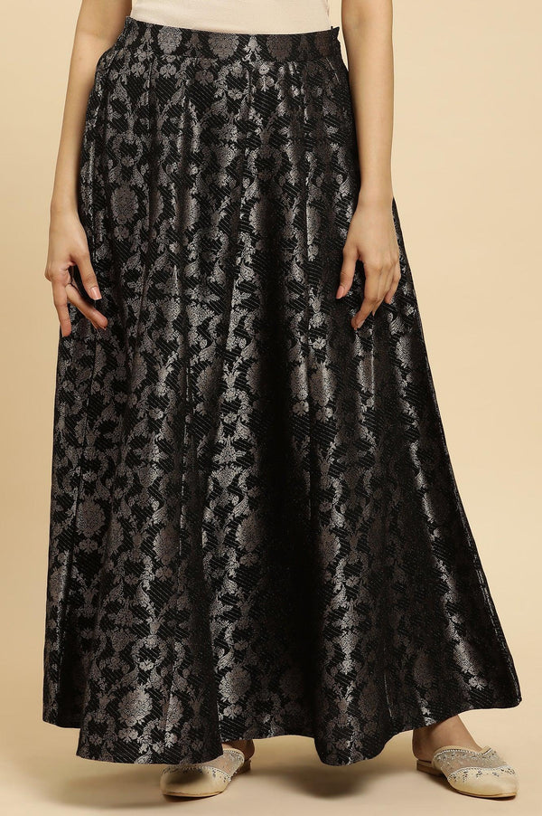 Black Jacquard Flared Skirt