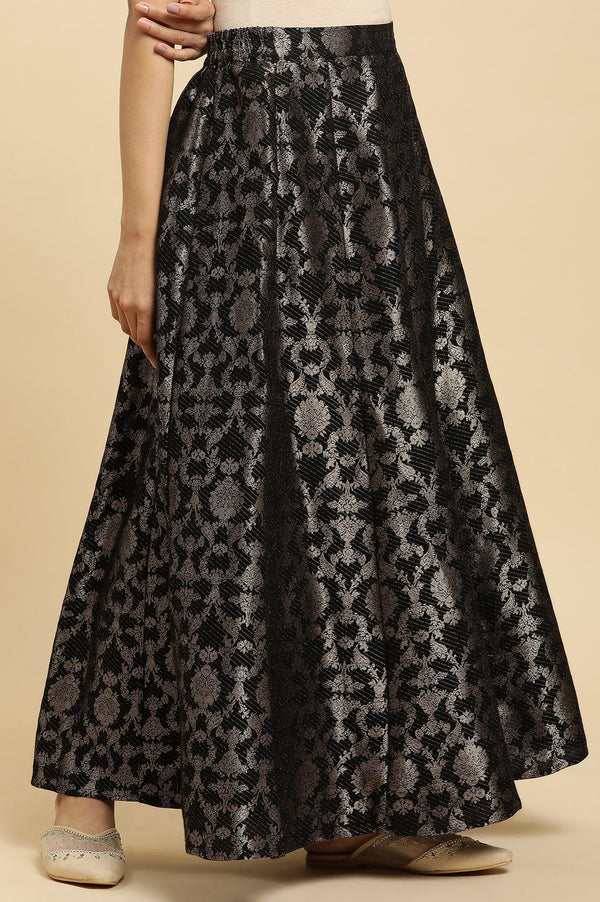 Black Jacquard Flared Skirt