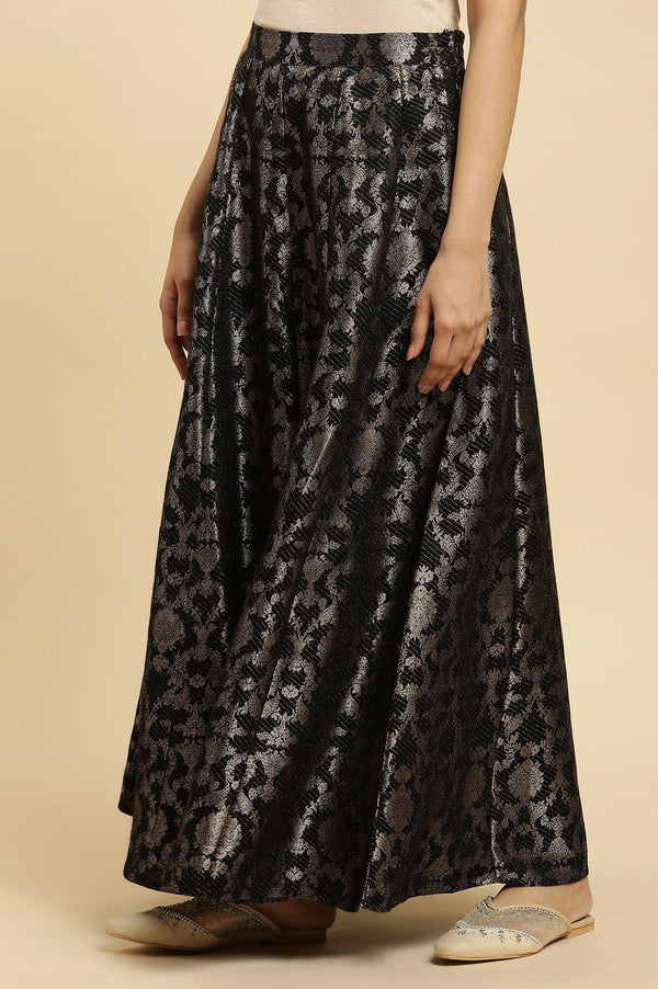 Black Jacquard Flared Skirt