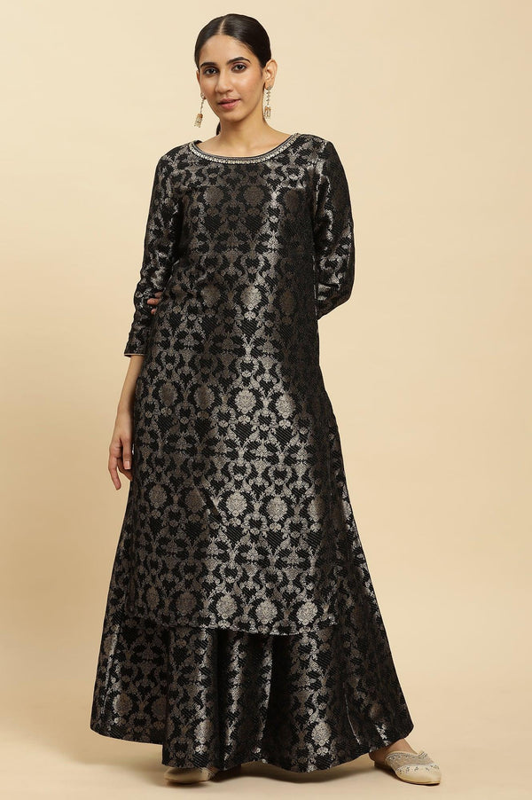 Black Jacquard Flared Skirt