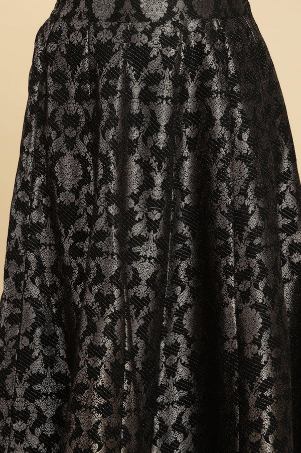 Black Jacquard Flared Skirt