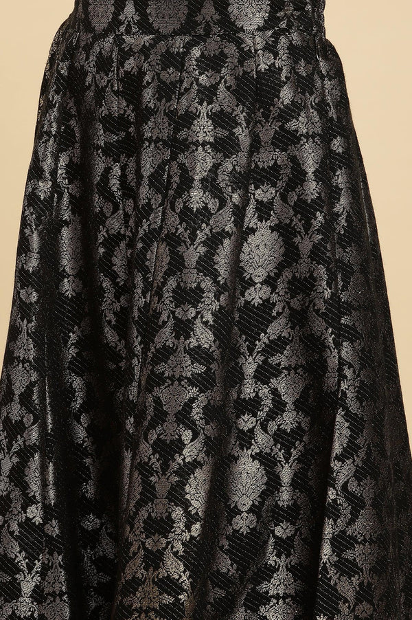 Black Jacquard Flared Skirt