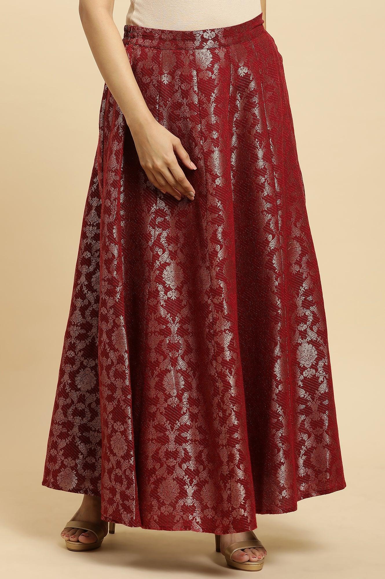 Buy Maroon Jacquard Flared Skirt Online for Woman | WforWoman