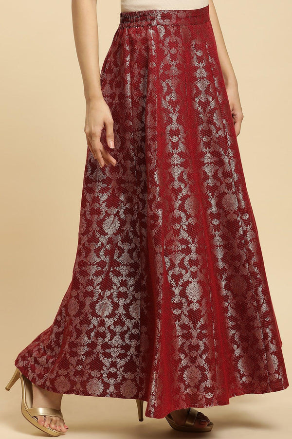 Maroon Jacquard Flared Skirt
