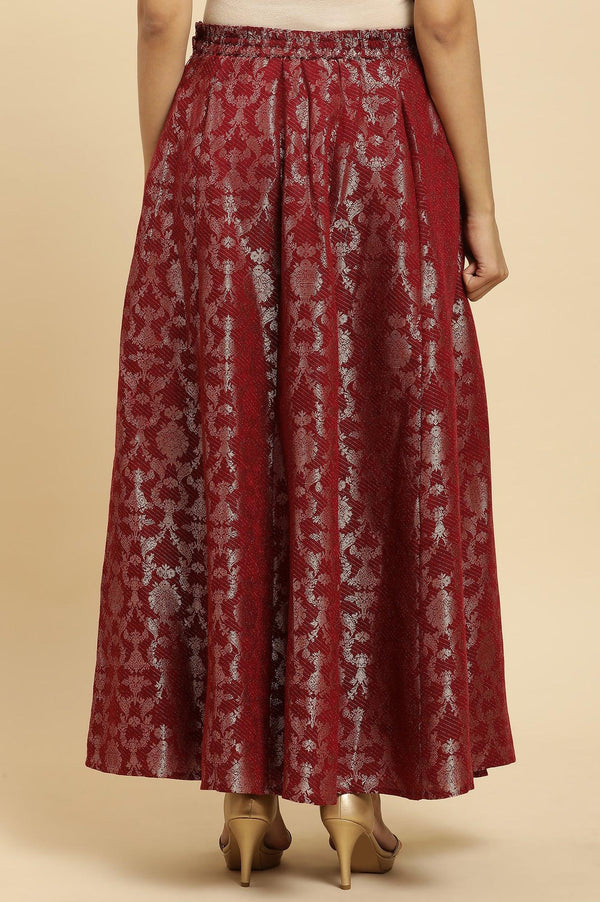Maroon Jacquard Flared Skirt