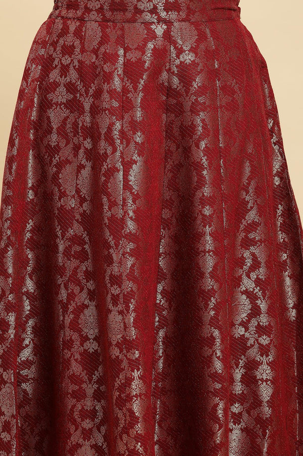 Maroon Jacquard Flared Skirt