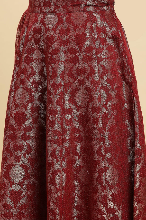 Maroon Jacquard Flared Skirt