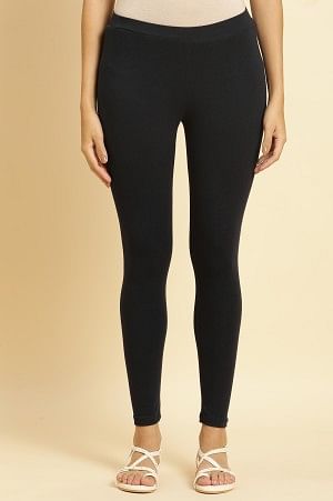 Blue Knitted Solid Tights - S