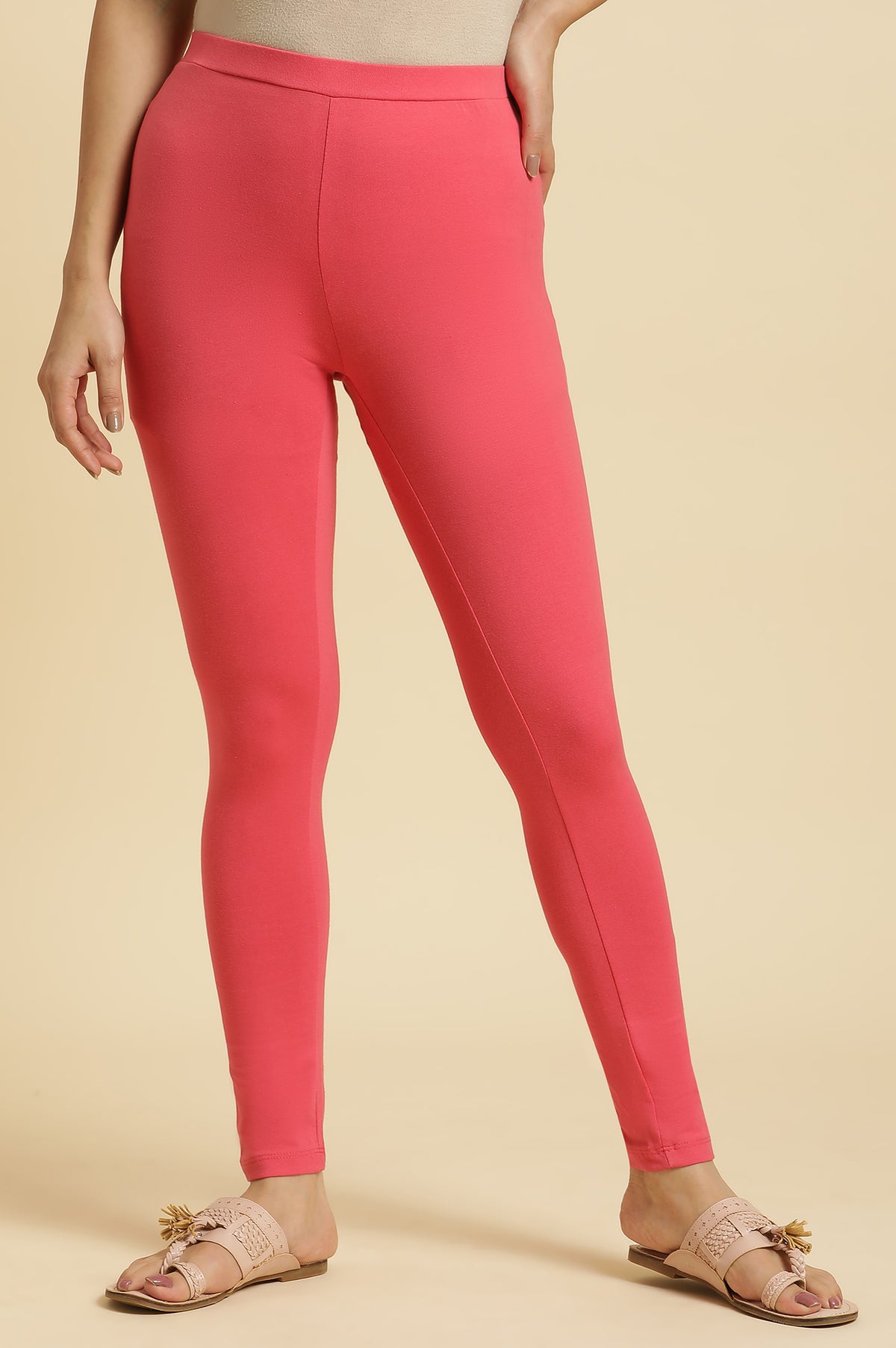 Pink Cotton Jersey Tights - S