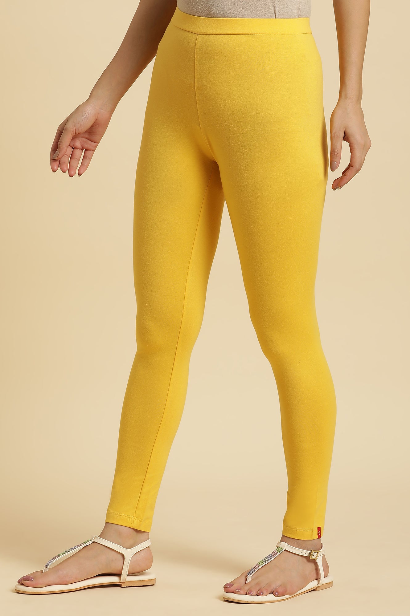 Yellow Cotton Ljersey Lycra Tights