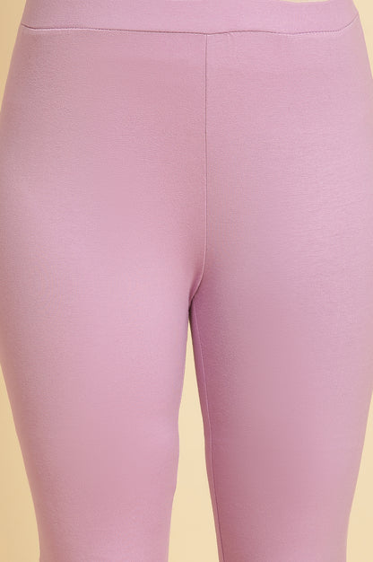 Purple Knitted Solid Tights